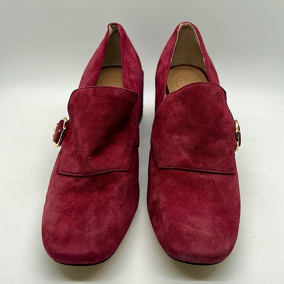 Tory Burch Maroon Raspberry Red Block Heel Tess Loafer Shoes **Size 6** - Picture 2 of 6